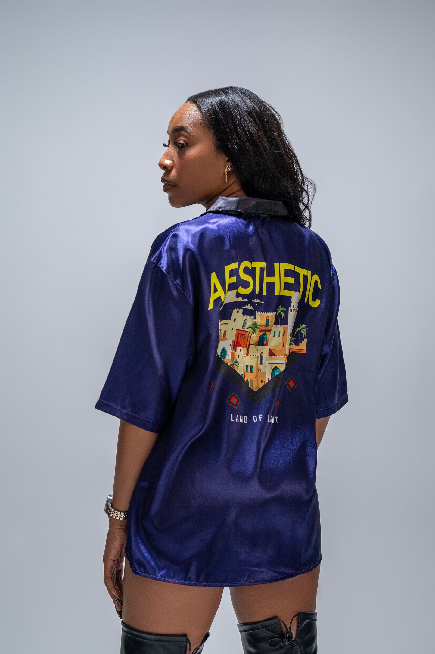 Aesthetic Culture Silk Shirt - Deep Blue